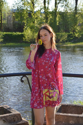 Smarttan läpiruskettava mekko Vaaleanpunainen Kukkapää