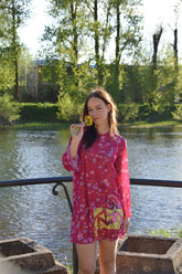 Smarttan läpiruskettava mekko Vaaleanpunainen Kukkapää