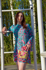 Smarttan läpiruskettava mekko Turkoosi Kukkapää