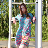 Smarttan läpiruskettava mekko Turkoosi Kukkapää